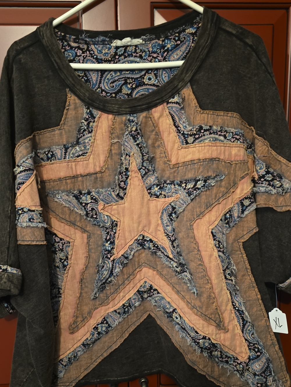 Boho Star Patchwork Women’s Top - Peach & Gray Oli & Hali